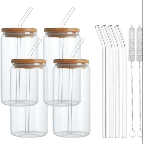 16oz Drinking Glassware with Bamboo Lid and Reuasable Straw(Set of 4) (Clear) - Picture 4 of 4